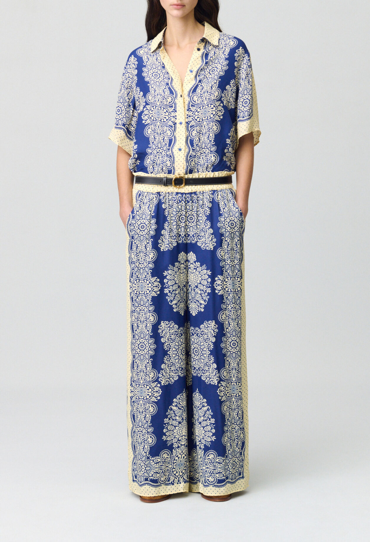 Wide-Leg Fluid Print Trousers