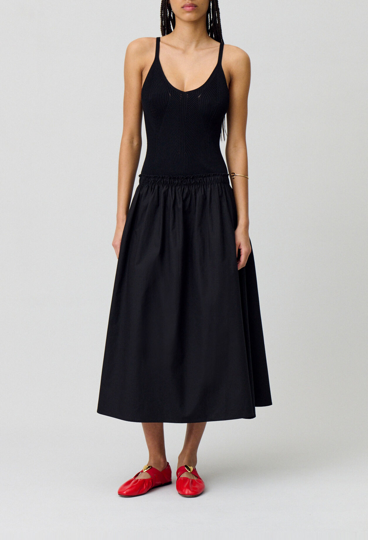 Midi dress with knit bodice