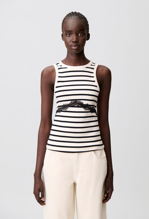 T-shirt coton dentelle marinière