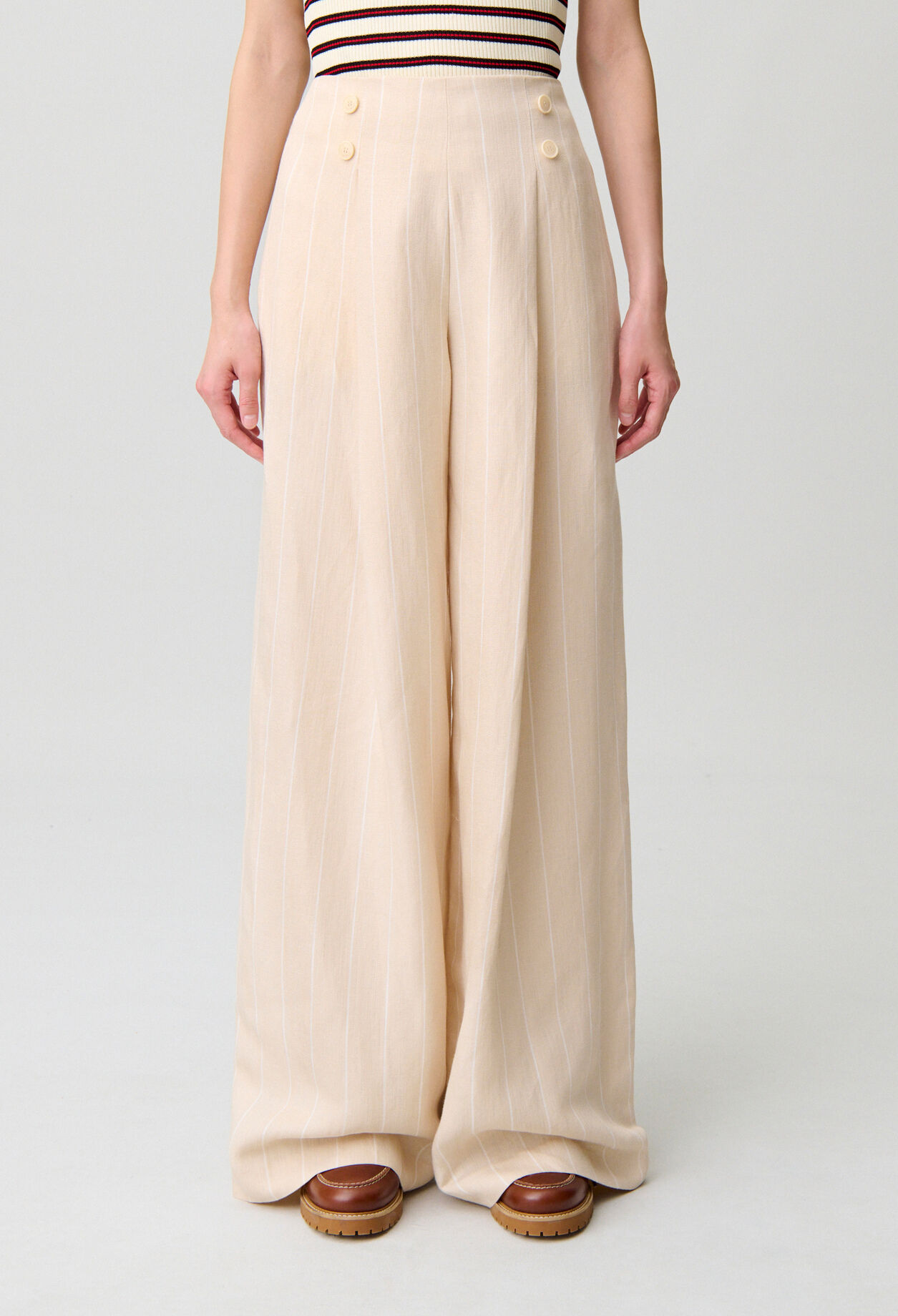 Pantalon tailleur large viscose lin