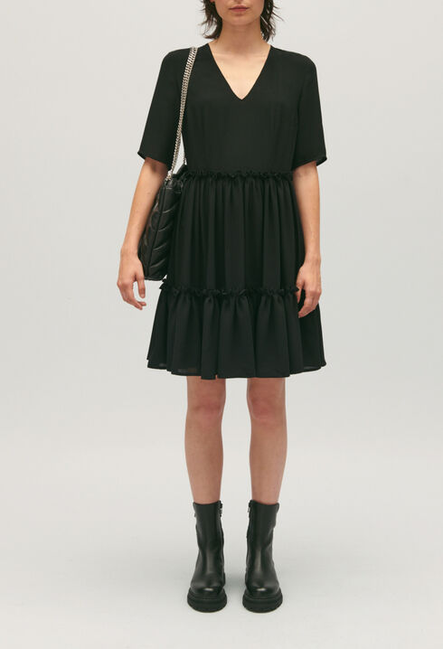 Short black ruffled dress