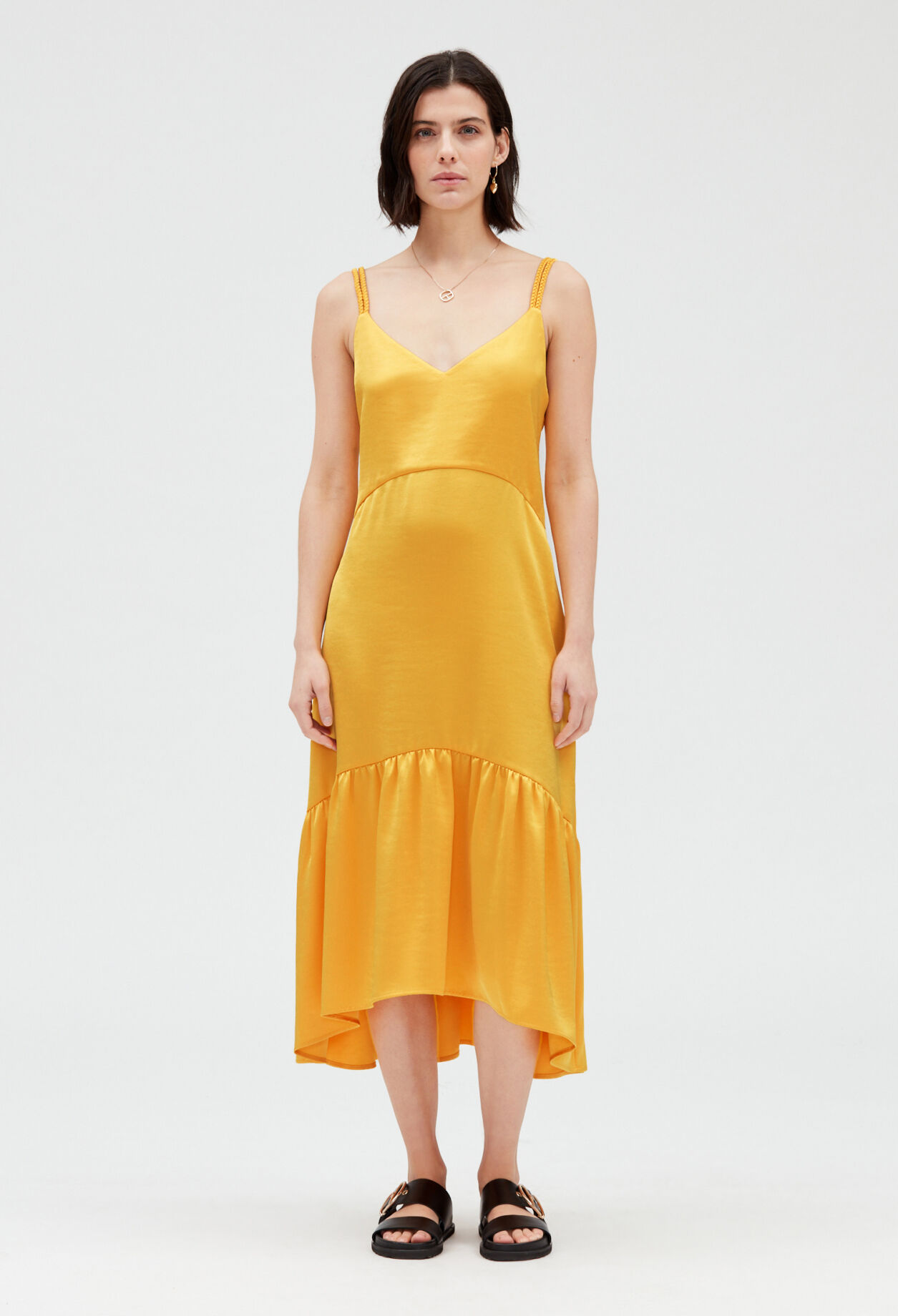 Robe midi satinee jaune
