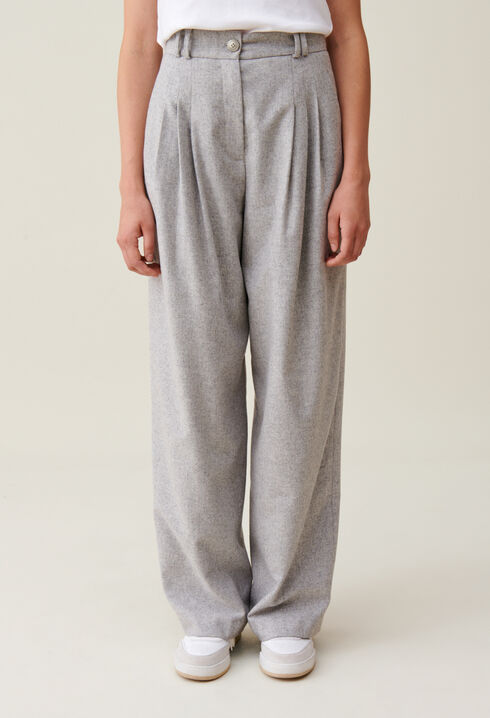 Pantalon large maille gris clair