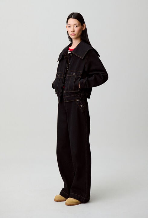 Contrast stitch black denim jacket 