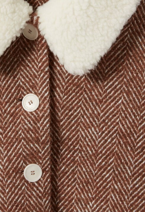 Manteau court col fausse fourrure