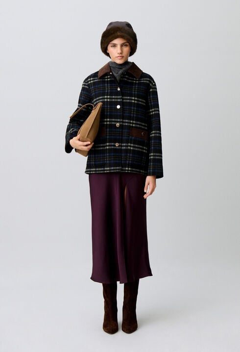 Manteau laine m&eacute;lang&eacute;e carreaux
