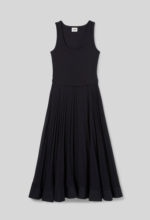 Langes, plissiertes Kleid, marineblau