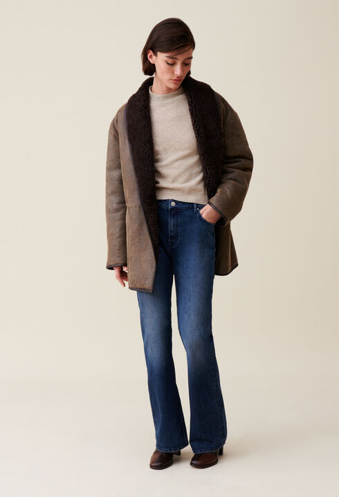 Peau lainée ceinturée taupe