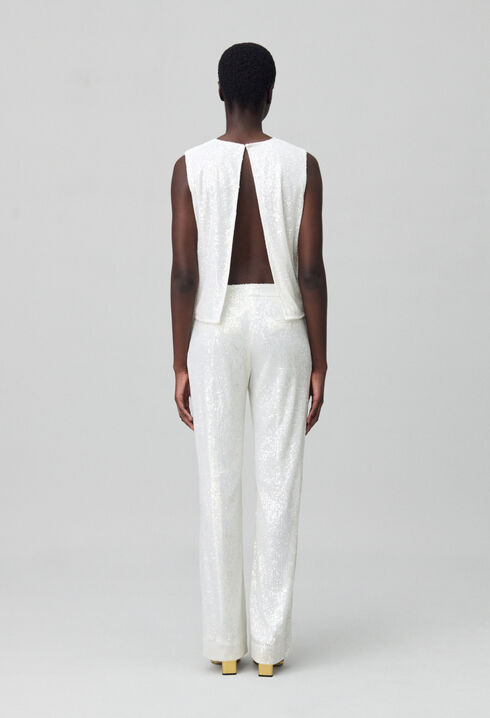 White sequinned trousers