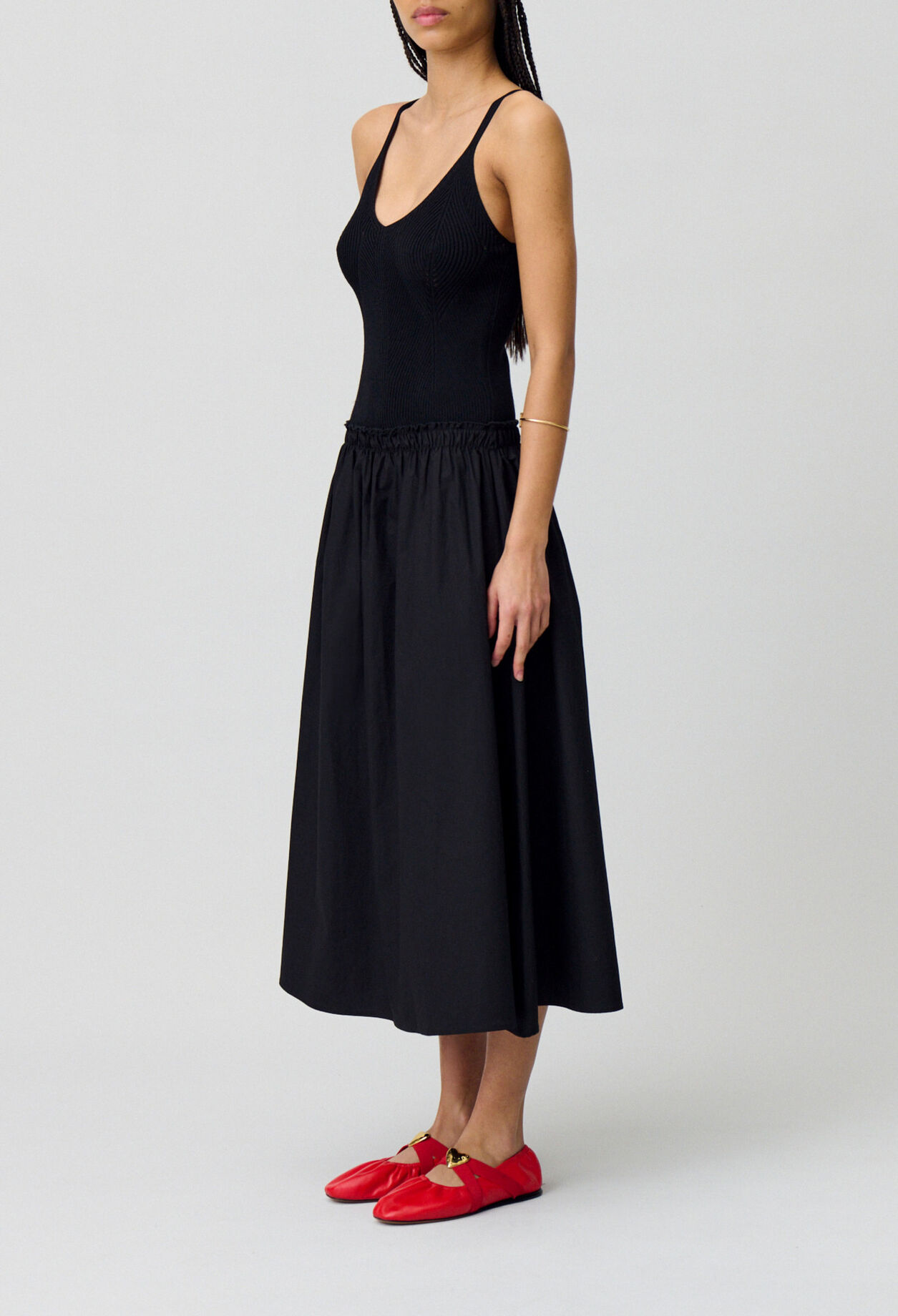 Midi dress with knit bodice