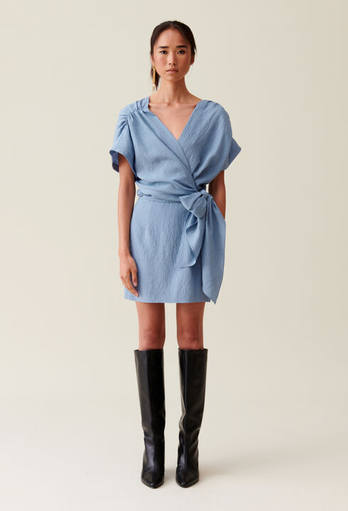 Kurzes Wickelkleid Blau Streifen