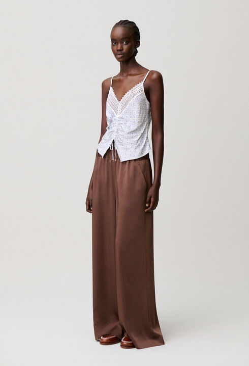 Top satin imprim&eacute; dentelle