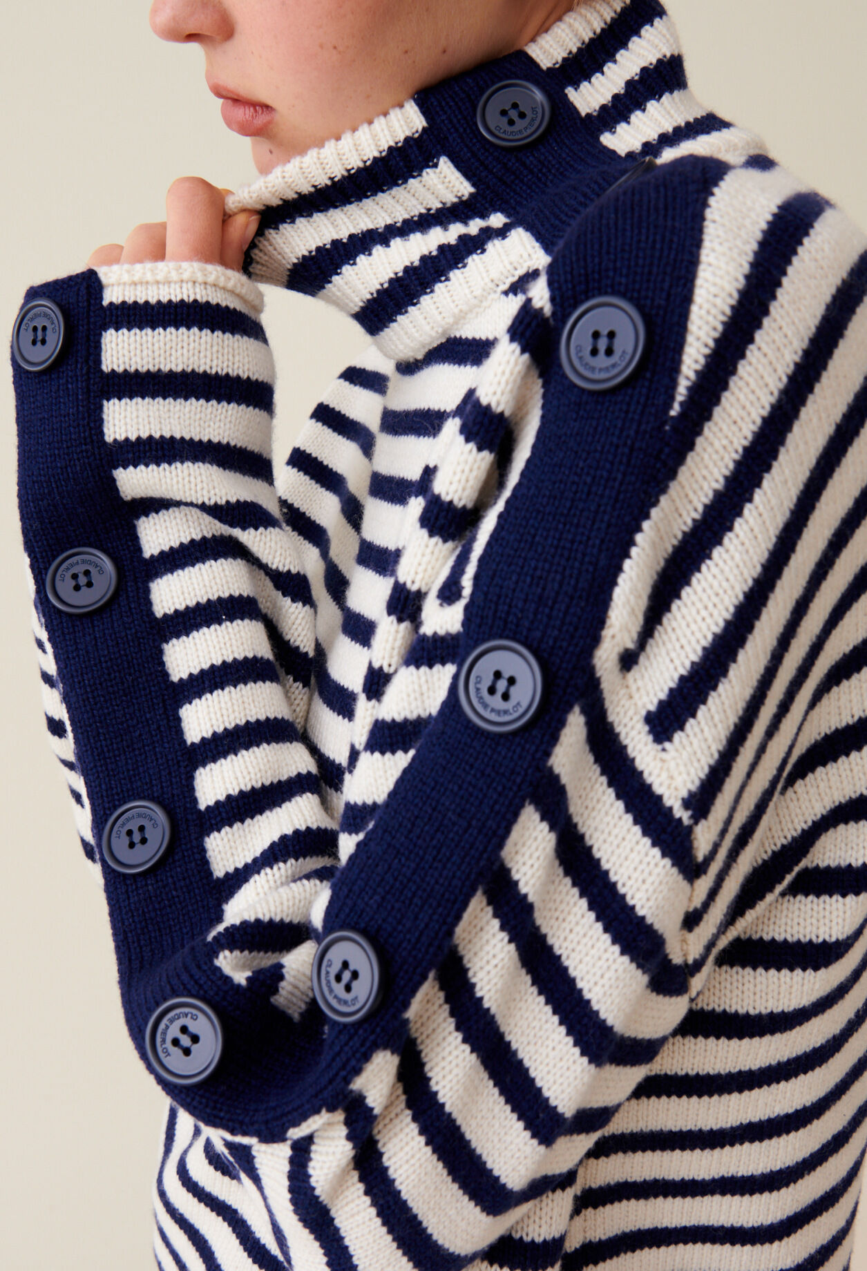 High-neck striped jumper