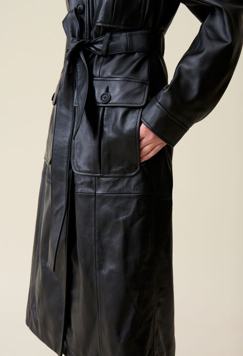 Trench-coat cuir col tailleur