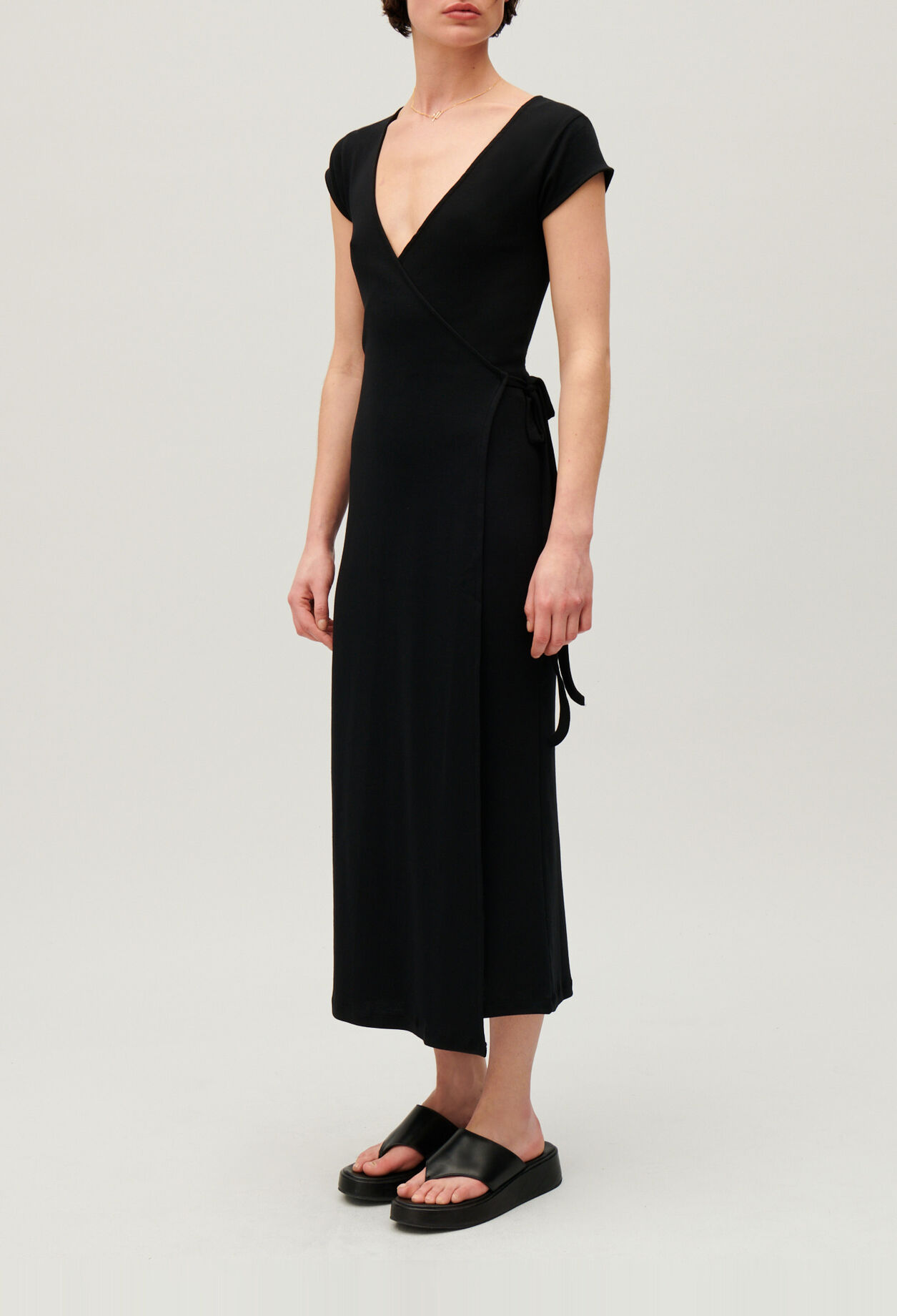 Black wrap midi dress