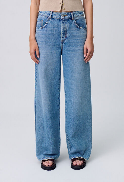 Wide-Leg Washed Denim Jeans