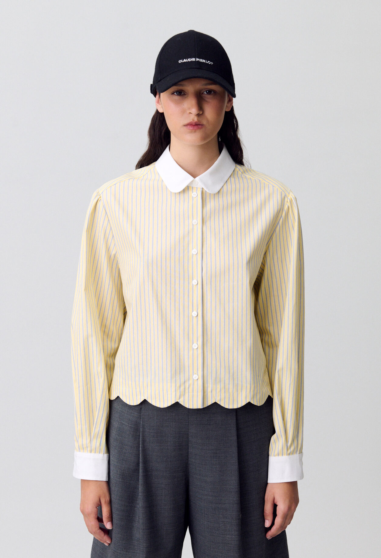 Chemise rayée col claudine