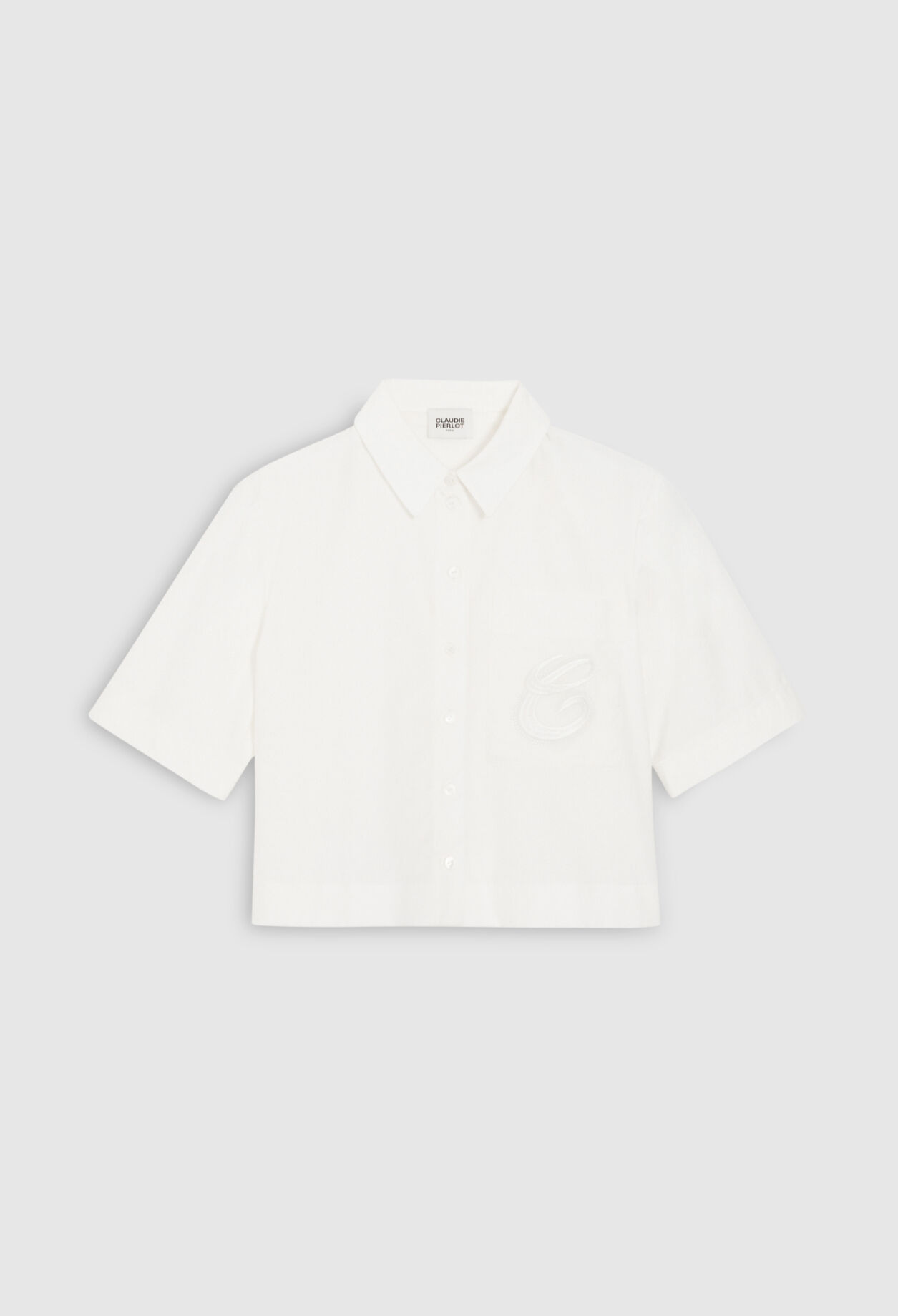 Chemise courte brodée écrue