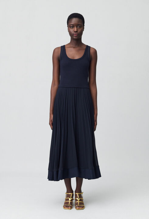 Robe longue plissée marine
