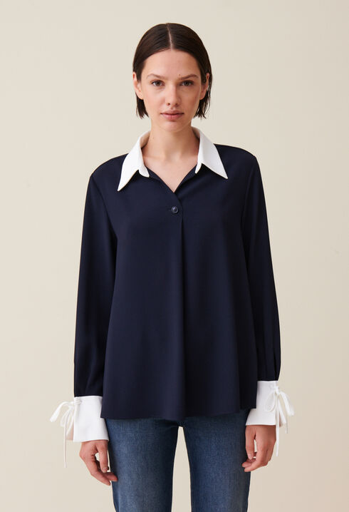 Navy blouse with contrast collar