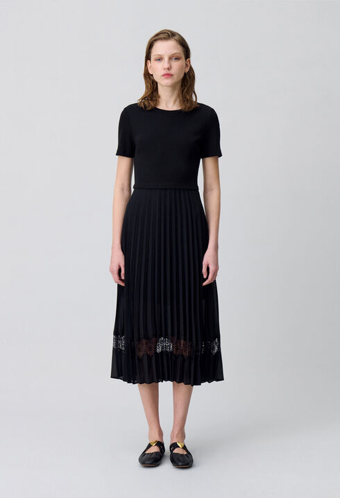 Twist Zweifarbige Midikleid  schwarz