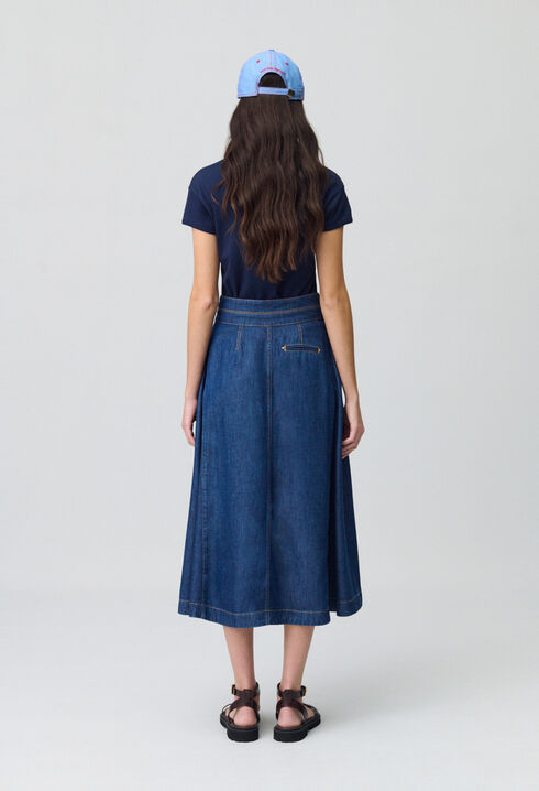 Long Button-Down Denim Skirt