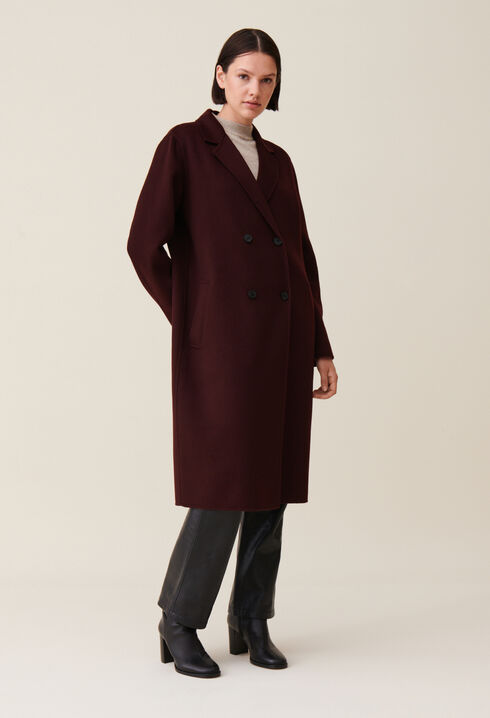 Manteau long droit bordeaux