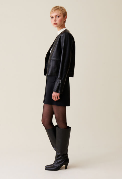 Veste cuir courte col rond