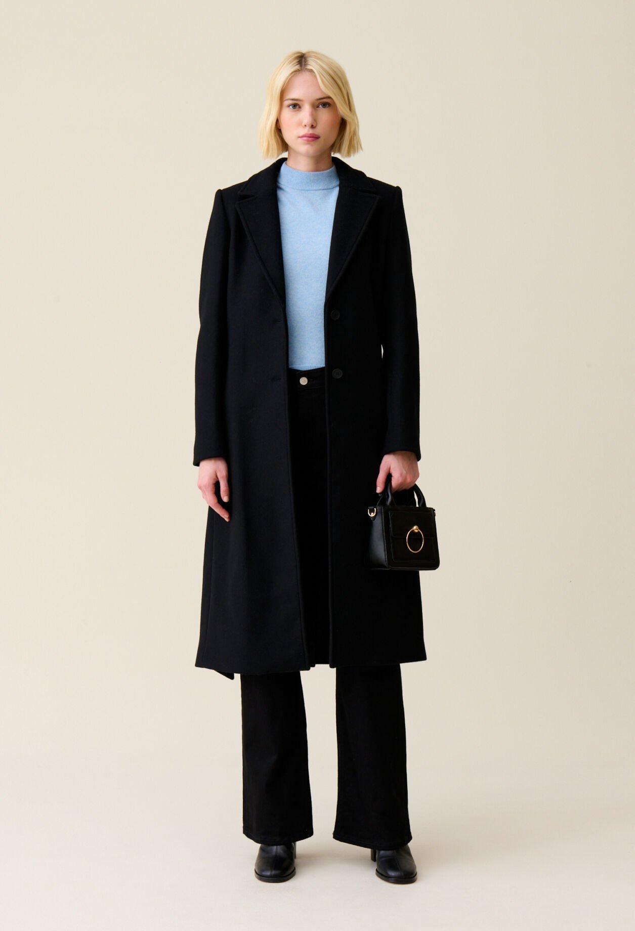 Long belted navy coat