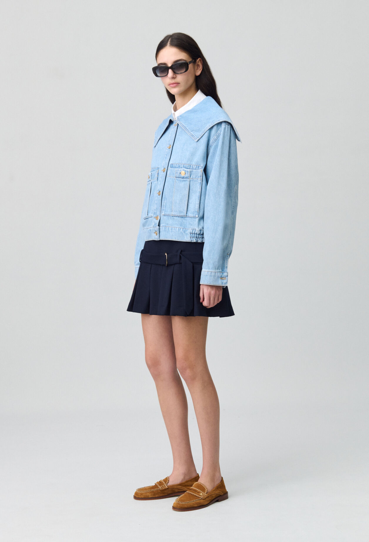 Veste jean denim col large