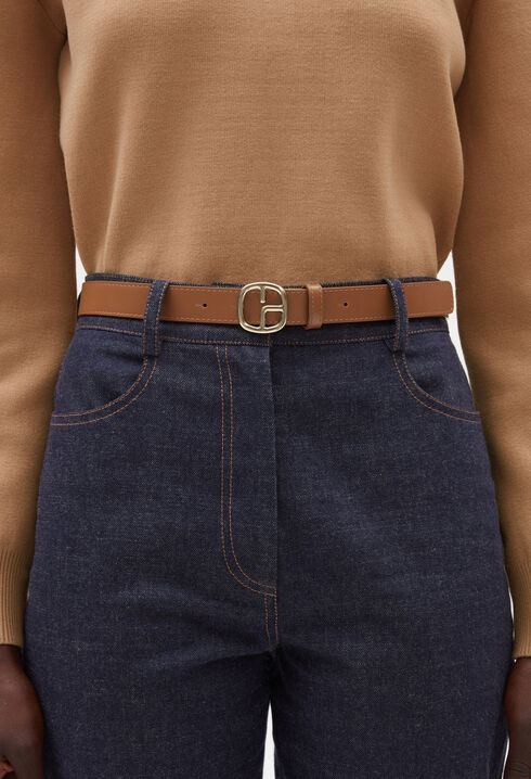 Brown leather monogram belt