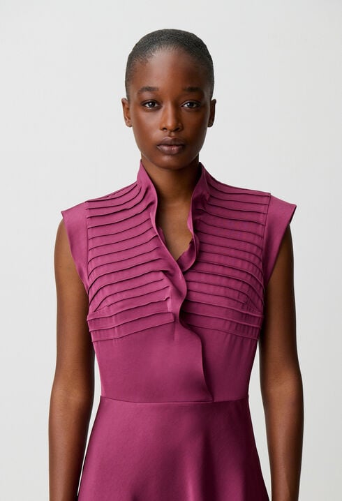 Satin ruffle collar dress