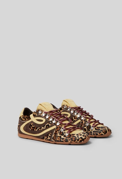 Leopard-Muster Leder-Sneaker