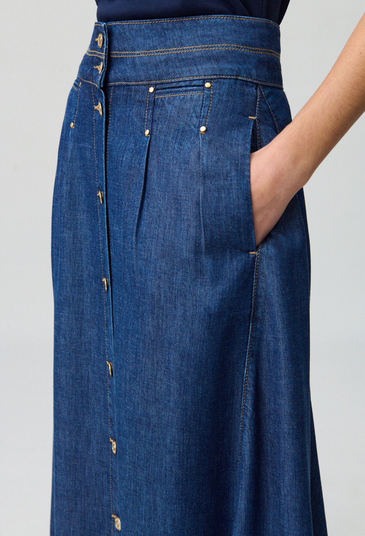 Long Button-Down Denim Skirt