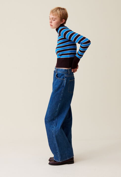 High-neck striped jumper