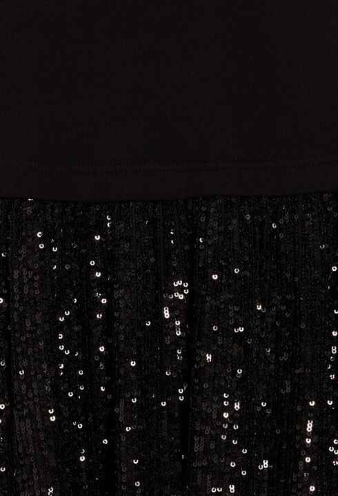 Black dual-fabric dress with sequins