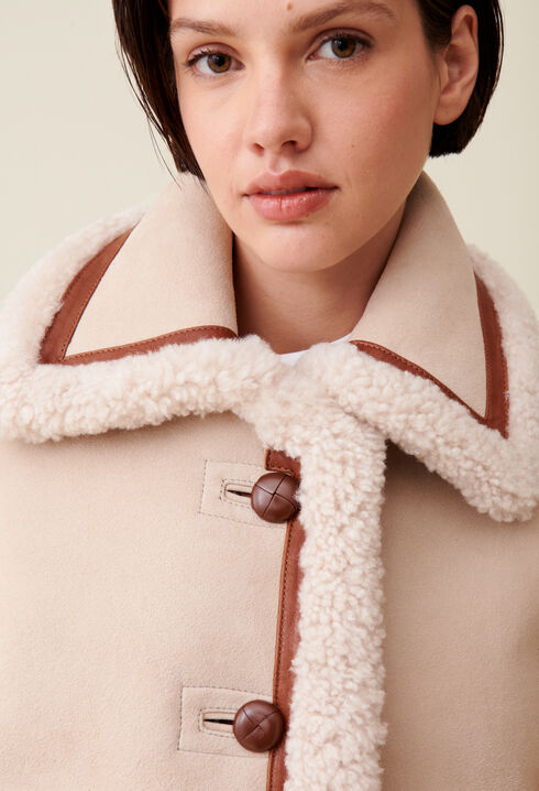 Veste peau lainée beige