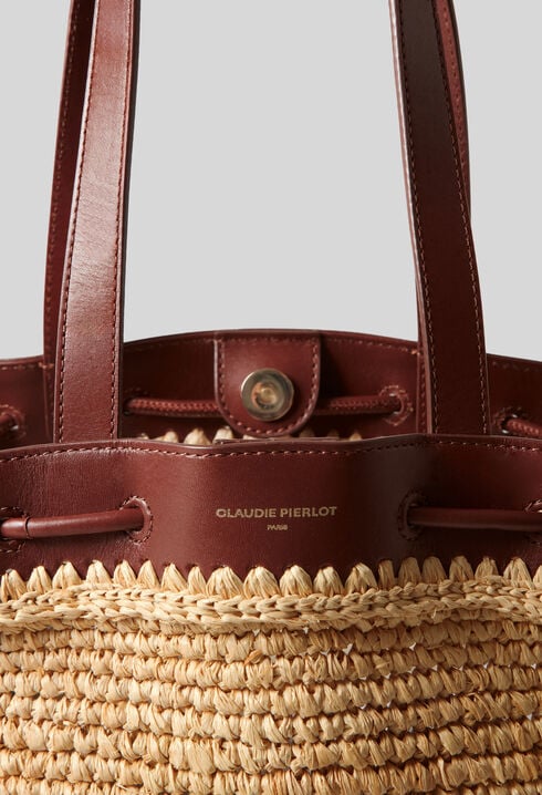 Raffia and leather basket