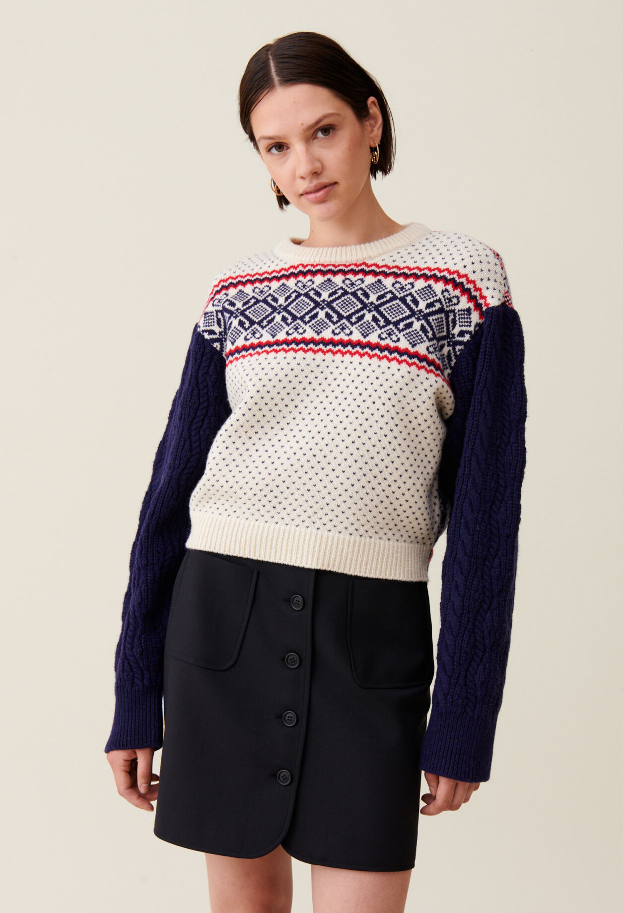 Pull maille motifs col rond