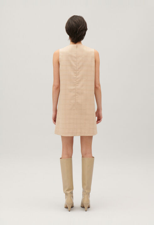 Kurzes Kleid mit Karomuster in Beige