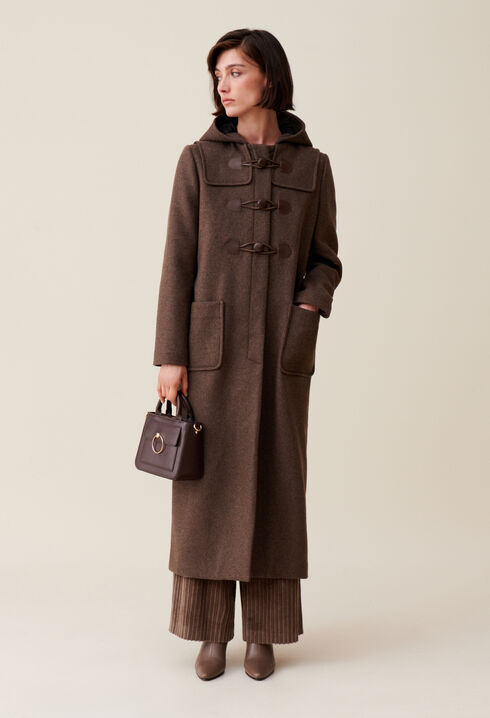 Manteau long marron à capuche