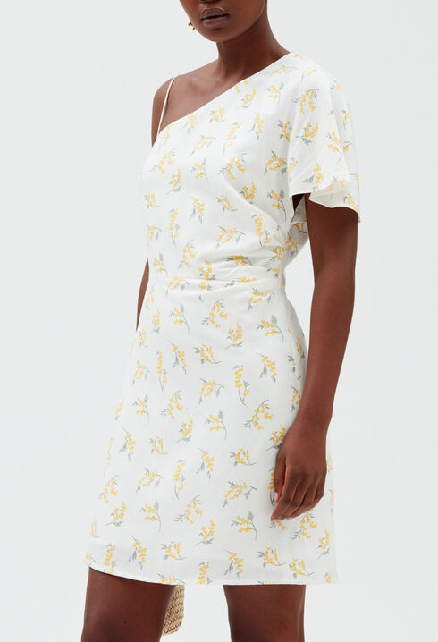 Asymmetric midi dress mimosa pattern