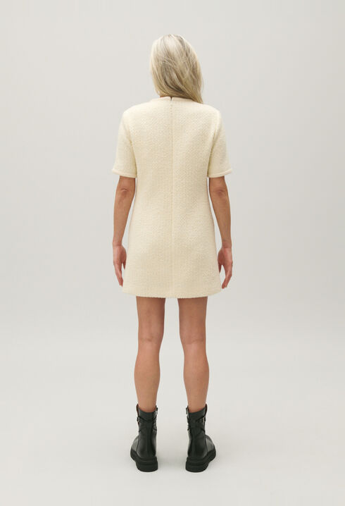 Kurzes elfenbeinfarbenes Kleid Tweed