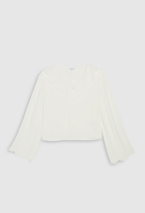 Shirt with embroidered collar