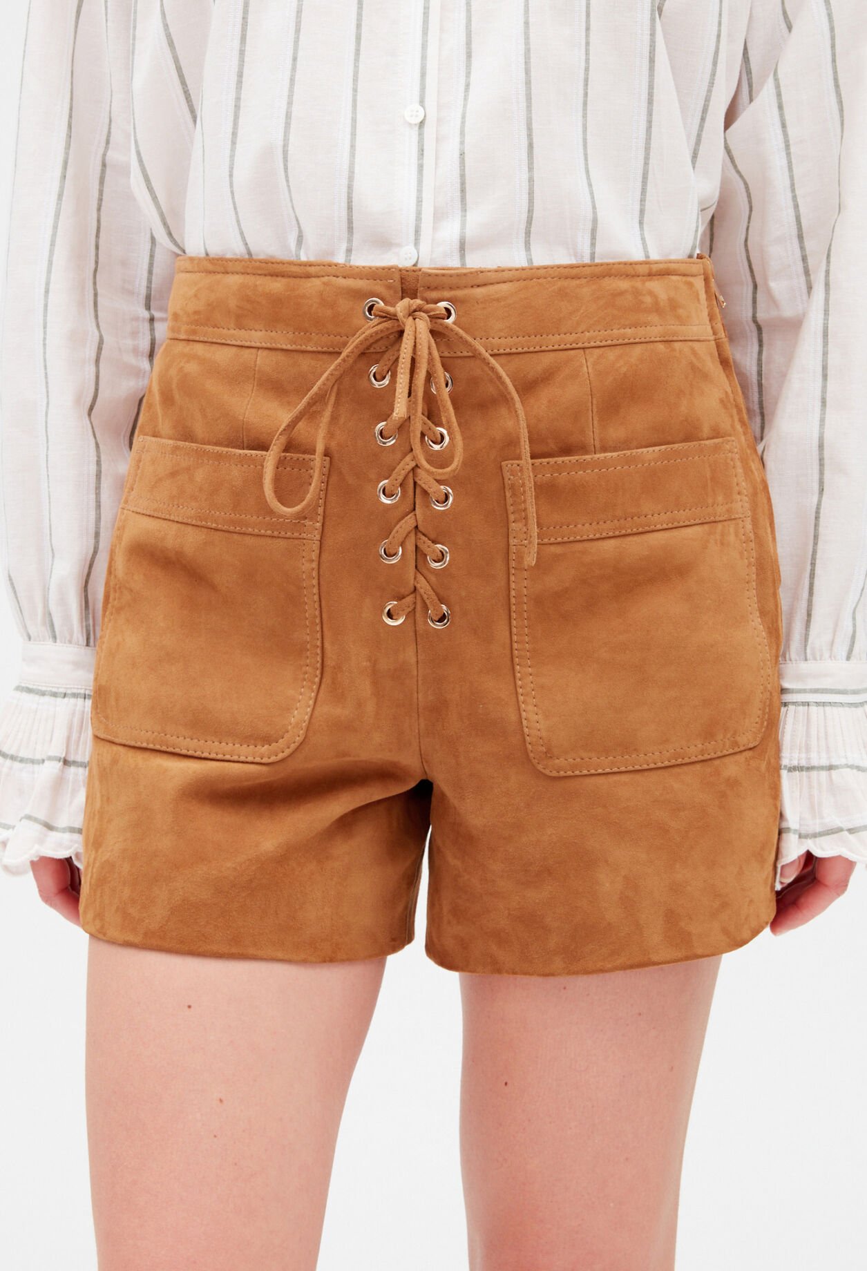 Short cuir suede camel