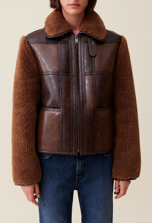 Short two-tone mixed fabric jacket