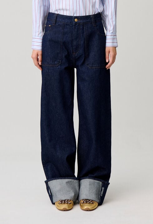 Wide-leg jeans embroidered cuffs