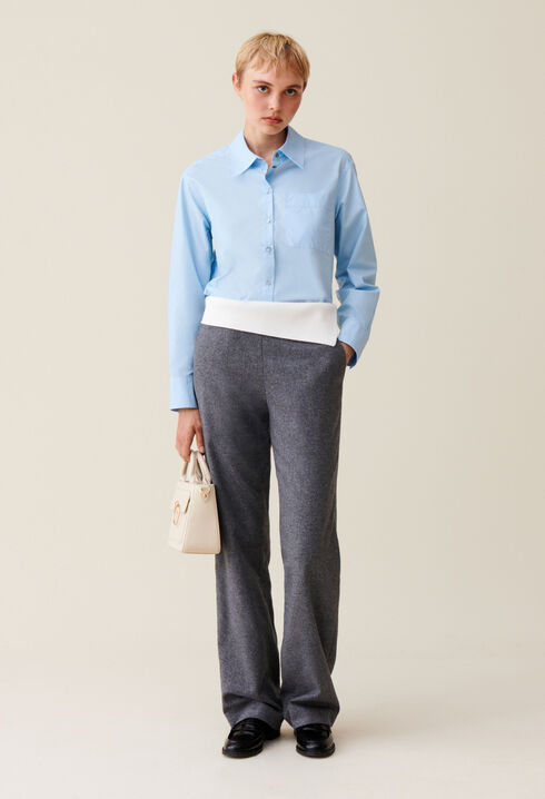 Pantalon droit ceinture contrastée