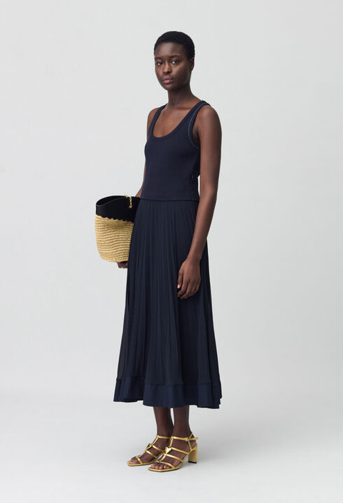 Robe longue plissée marine