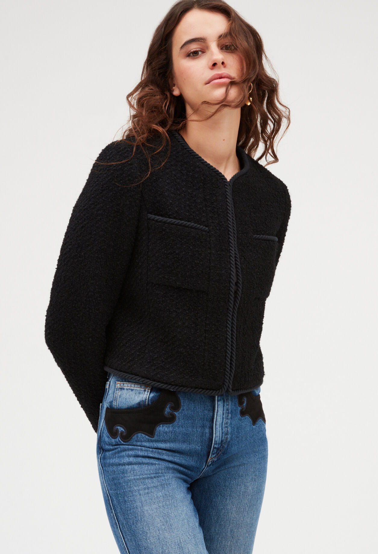 Kurze Tweed-Jacke in Schwarz